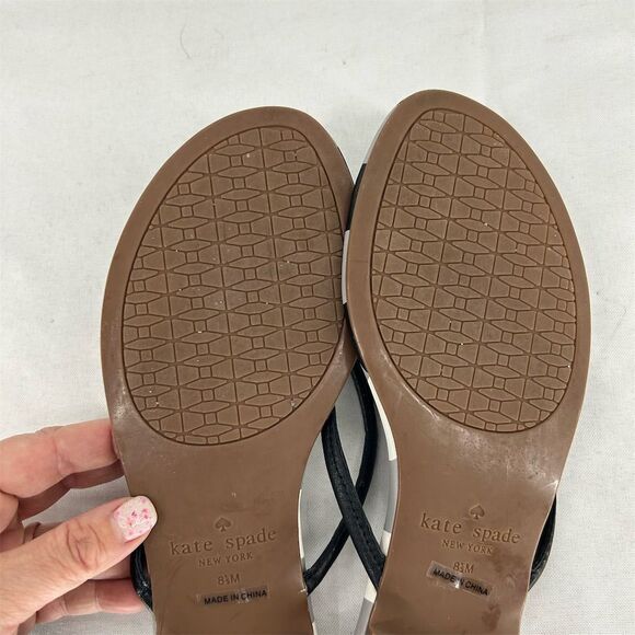 Kate Spade NY Black Gingham Check Bow Strappy Sandals Leather Women's 8.5 - Picture 5 of 6